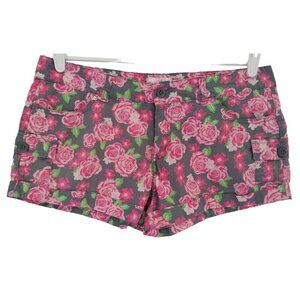 Just Be Women's Floral Print Gray & Pink Shorts - Medium.